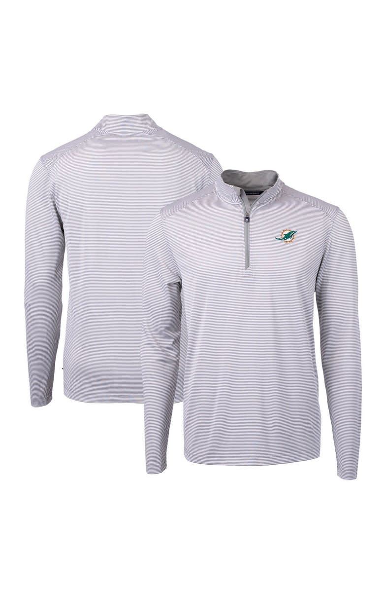 Cutter & Buck Men's Cutter & Buck Gray/White Miami Dolphins Virtue Eco Pique Micro Stripe Recycled Quarter-Zip Pullover Top, Alternate, color, 