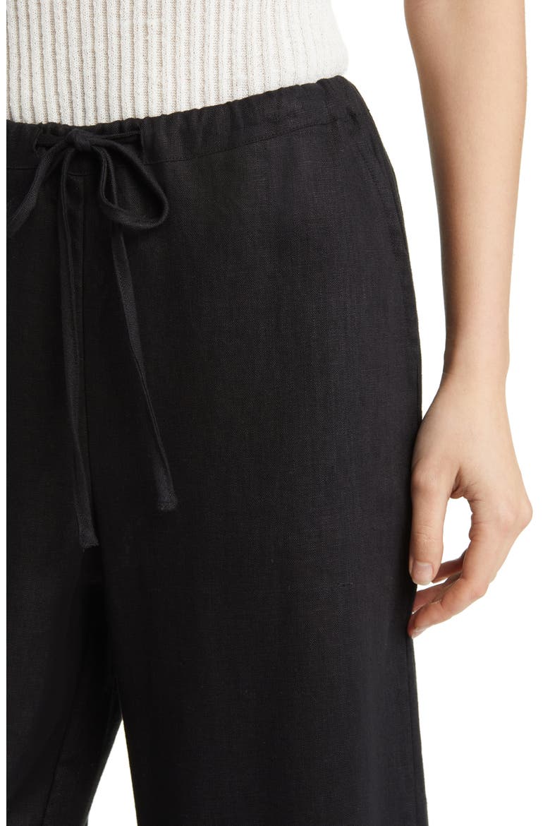 Emmie Drawstring Wide Leg Linen Pants, Alternate, color, BLACK