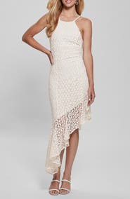 GUESS Claudia Floral Stitch Asymmetric Maxi Dress