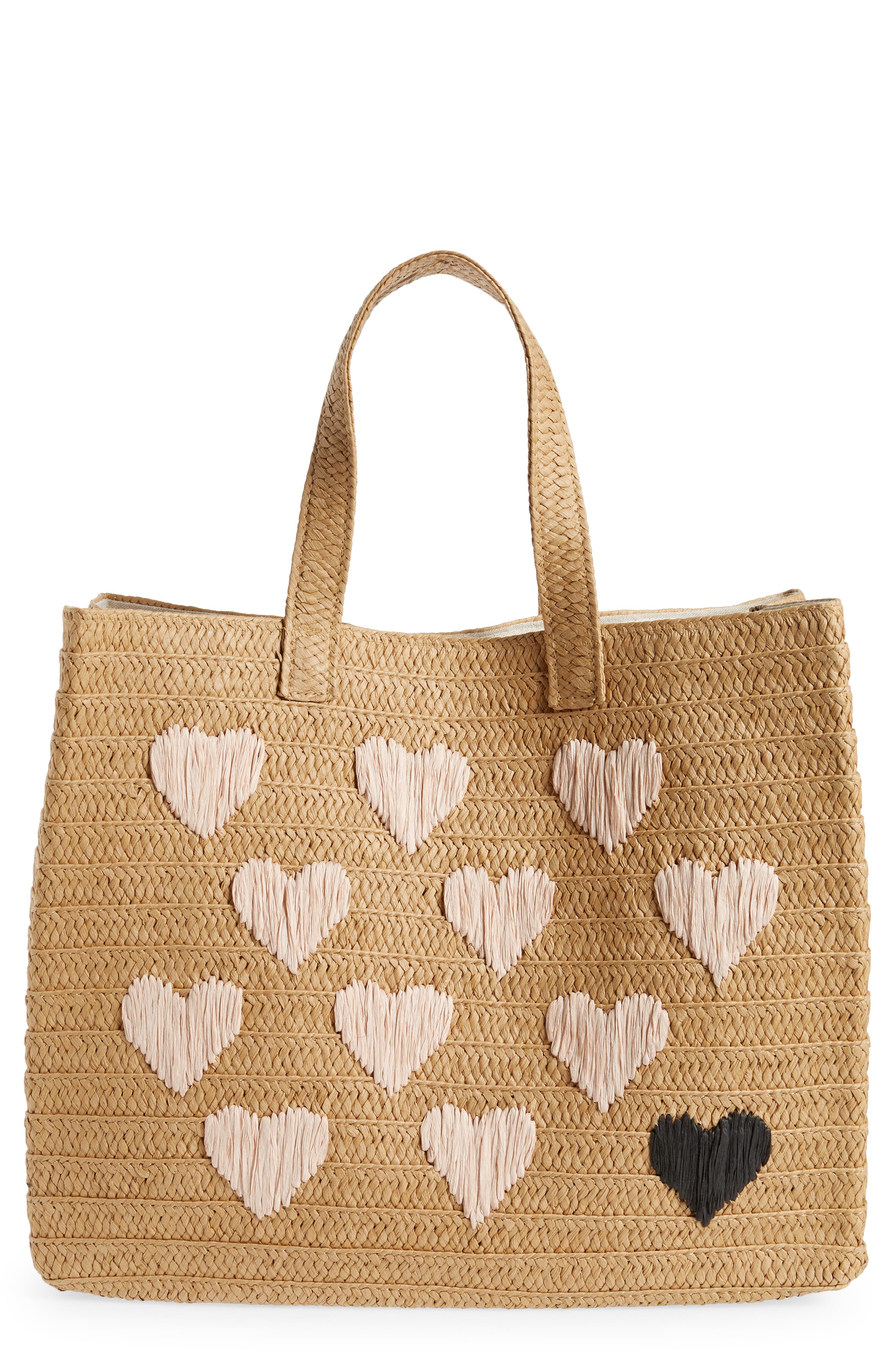 BTB Los Angeles Be Mine Straw Tote, Main, color, Sand/ Dusty