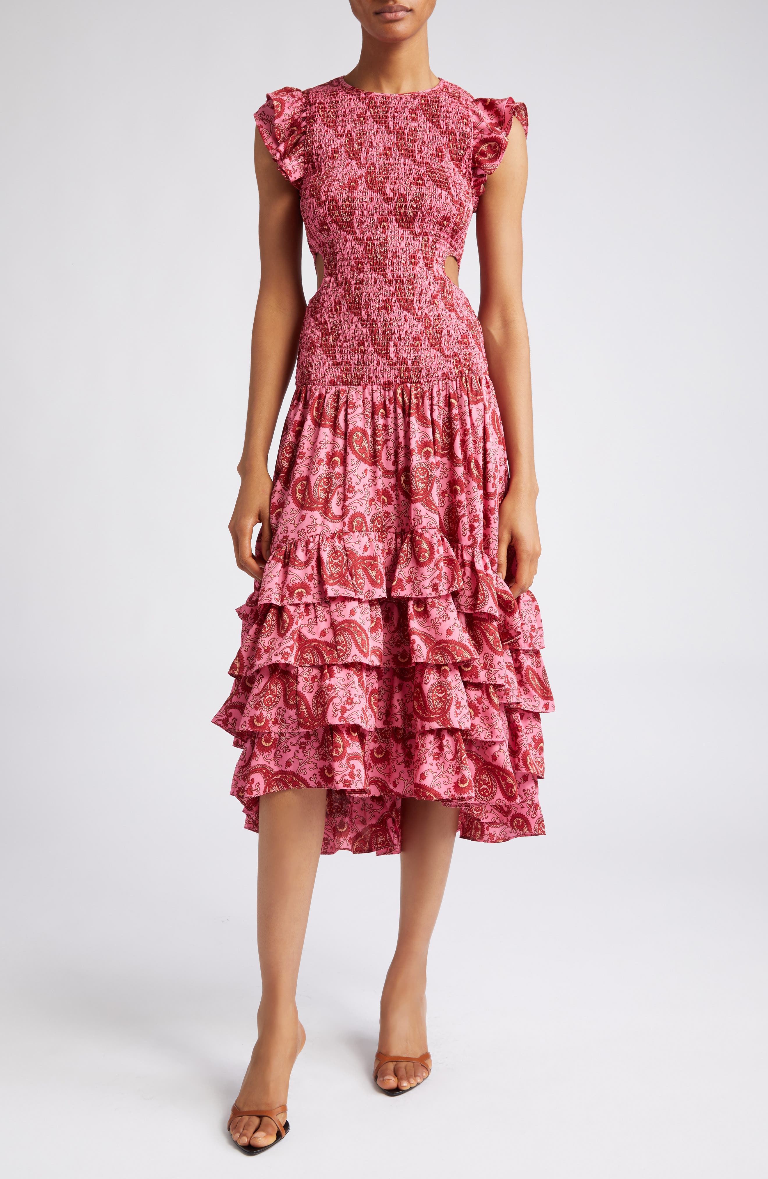 LIKELY Ryann Paisley Smocked Cutout Dress (Women)