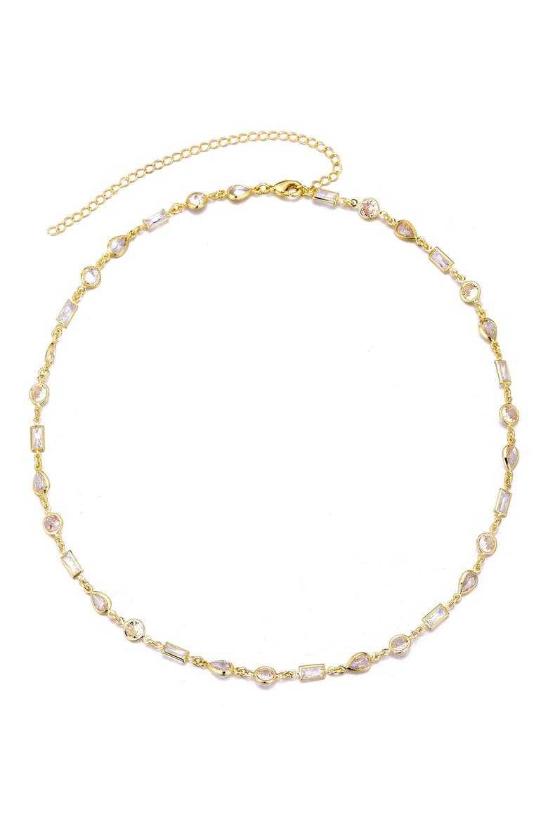 Mixed Shape Cubic Zirconia Station Necklace, Alternate, color, GOLD