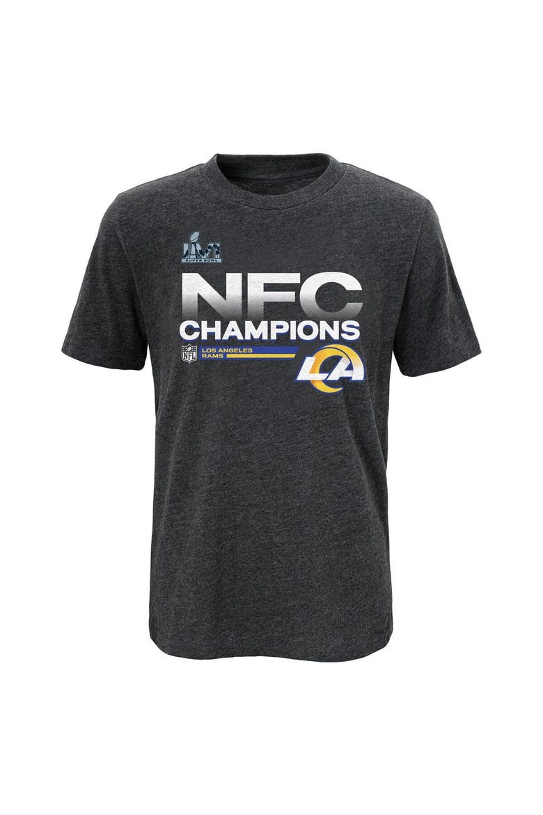 Preschool Fanatics Branded Heathered Charcoal Los Angeles Rams 2021 NFC Champions Locker Room Trophy Collection T-Shirt, Alternate, color, Heather Charcoal