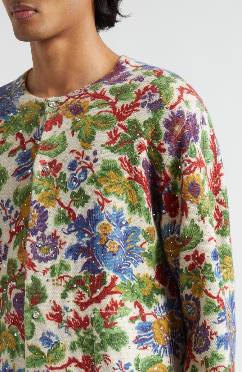 Bode Crystal Embellished Floral Wool Cardigan, Alternate, color, 