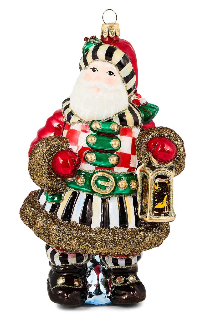 MACKENZIE CHILDS Check it Out Town Crier Santa Glass Ornament, Main, color, Red