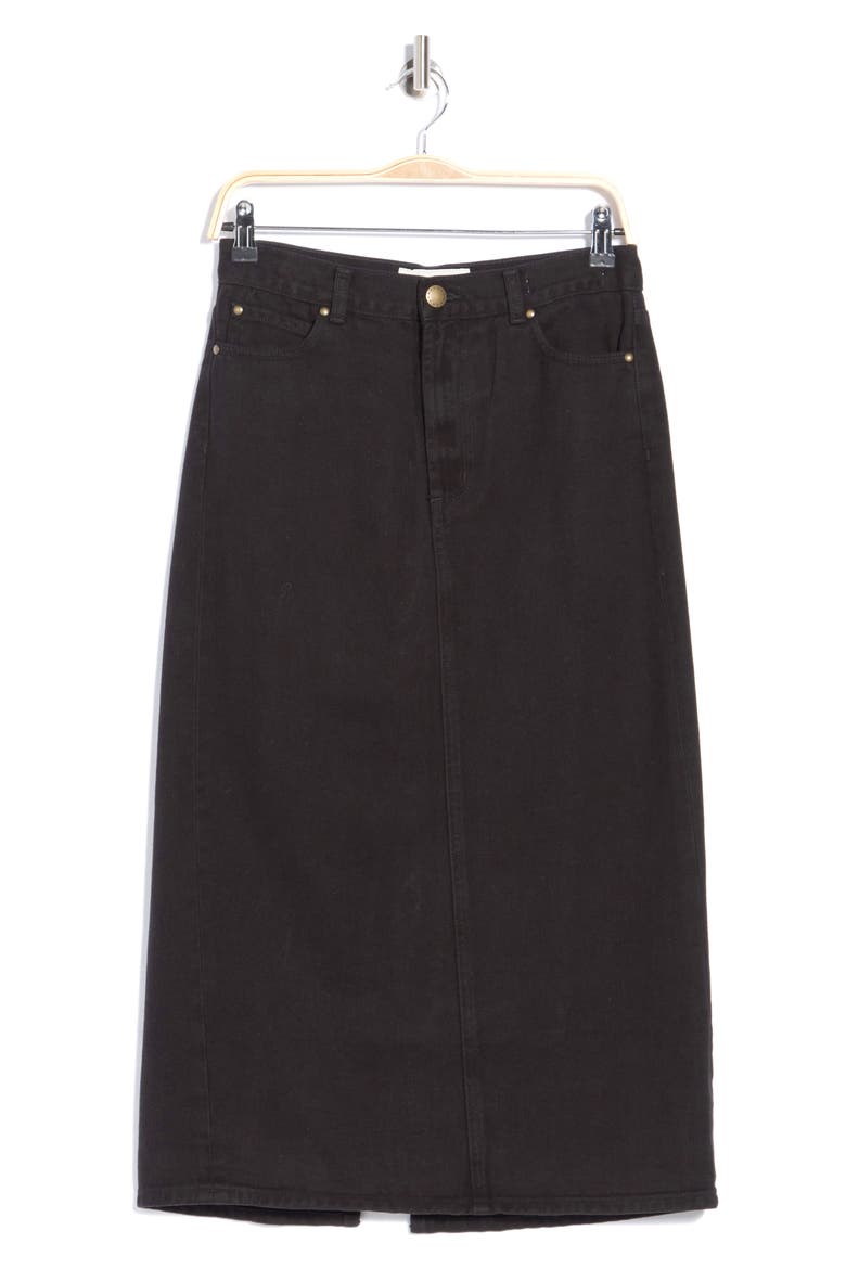 The Column Denim Midi Skirt, Alternate, color, BLACK