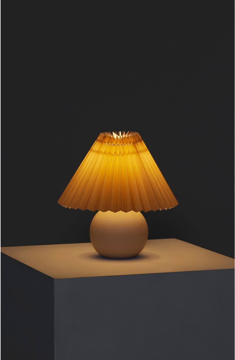 Brightech Serena 10" Ceramic LED Table Lamp with Retro Globe Base and Fabric Pleated Shade, Alternate, color, Beige/Cream