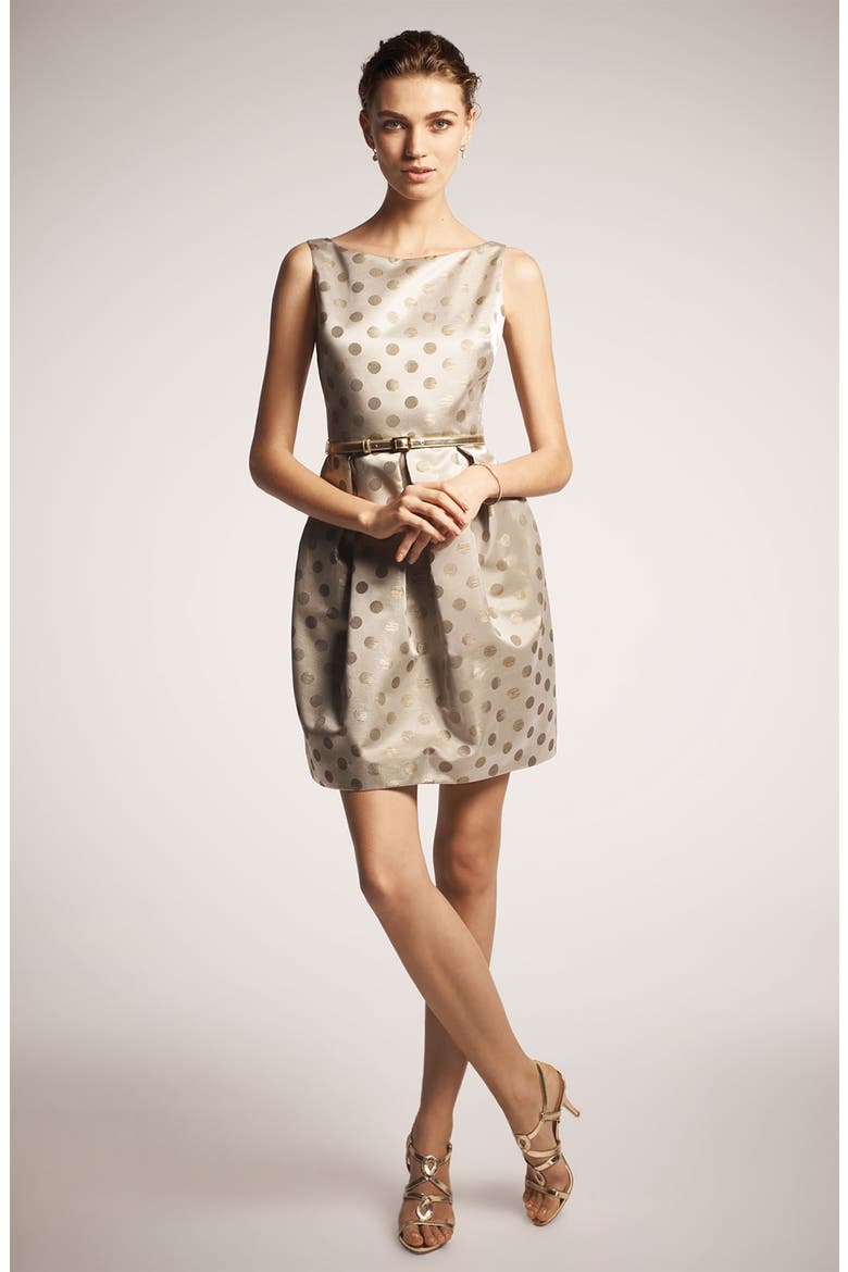 Belted Satin Dress, Alternate, color, DOT