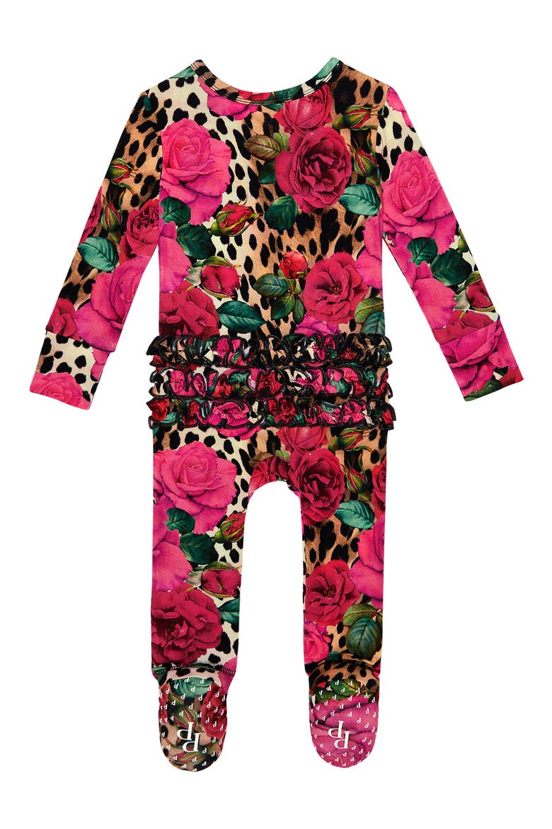 Ruffle Fitted One-Piece Footie Pajamas, Alternate, color, PINK