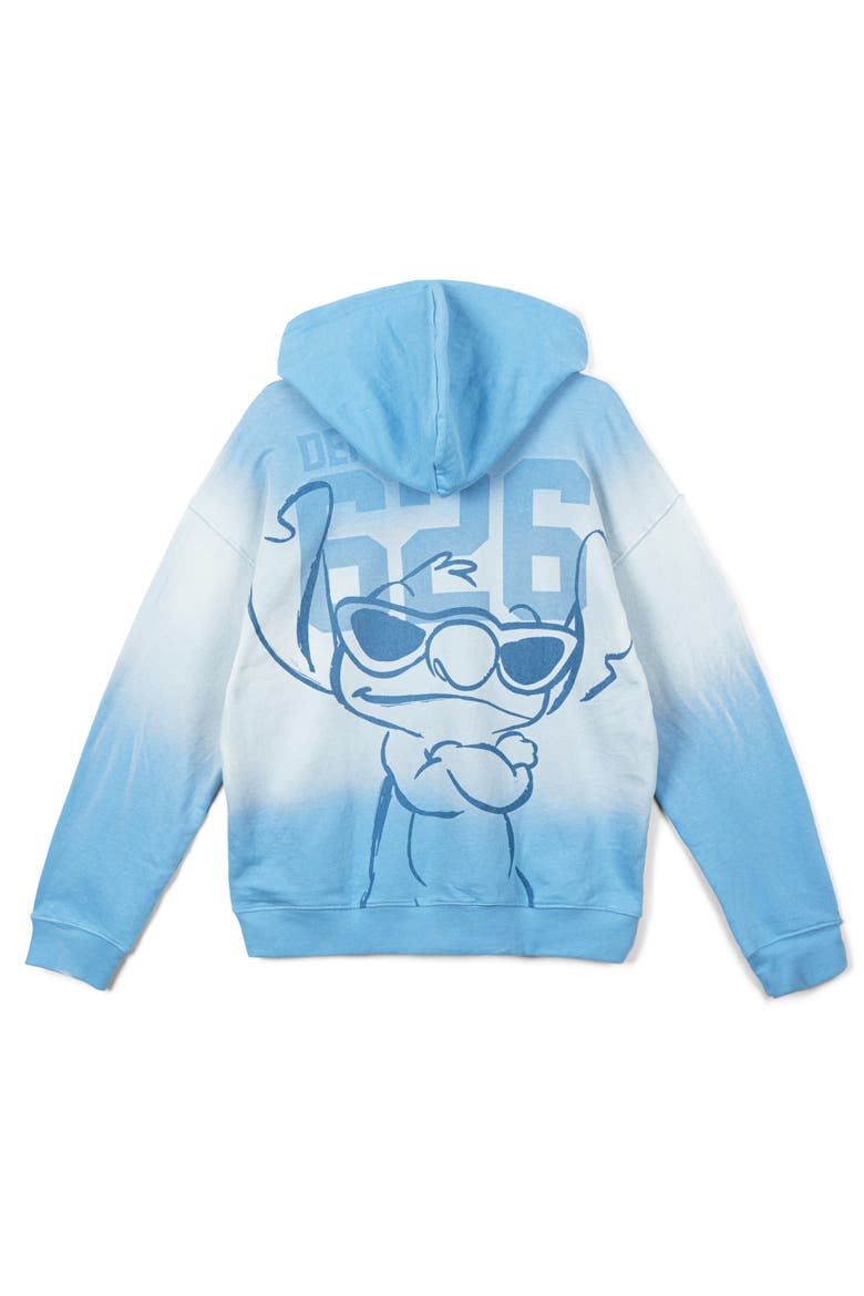 Lilo & Stitch French Terry Drop Shoulder Pullover Hoodie, Alternate, color, Ombre Blue Stitch