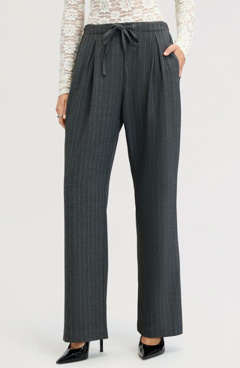 Pinstripe Pleated Wide Leg Pants