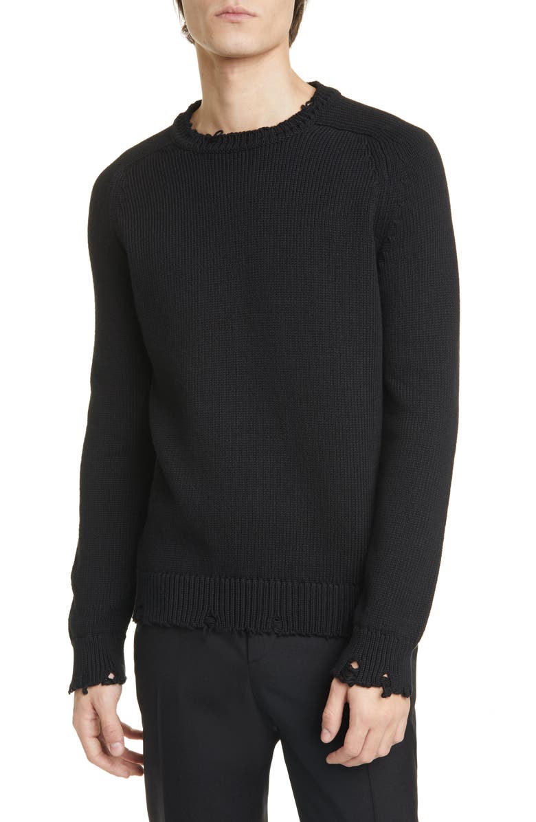 Saint Laurent Distressed Crewneck Sweater, Main, color, 