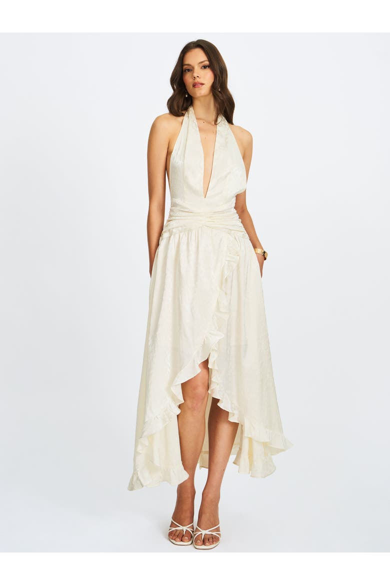 Nalani Floral Ruffled Halter Maxi Dress, Alternate, color, Ivory