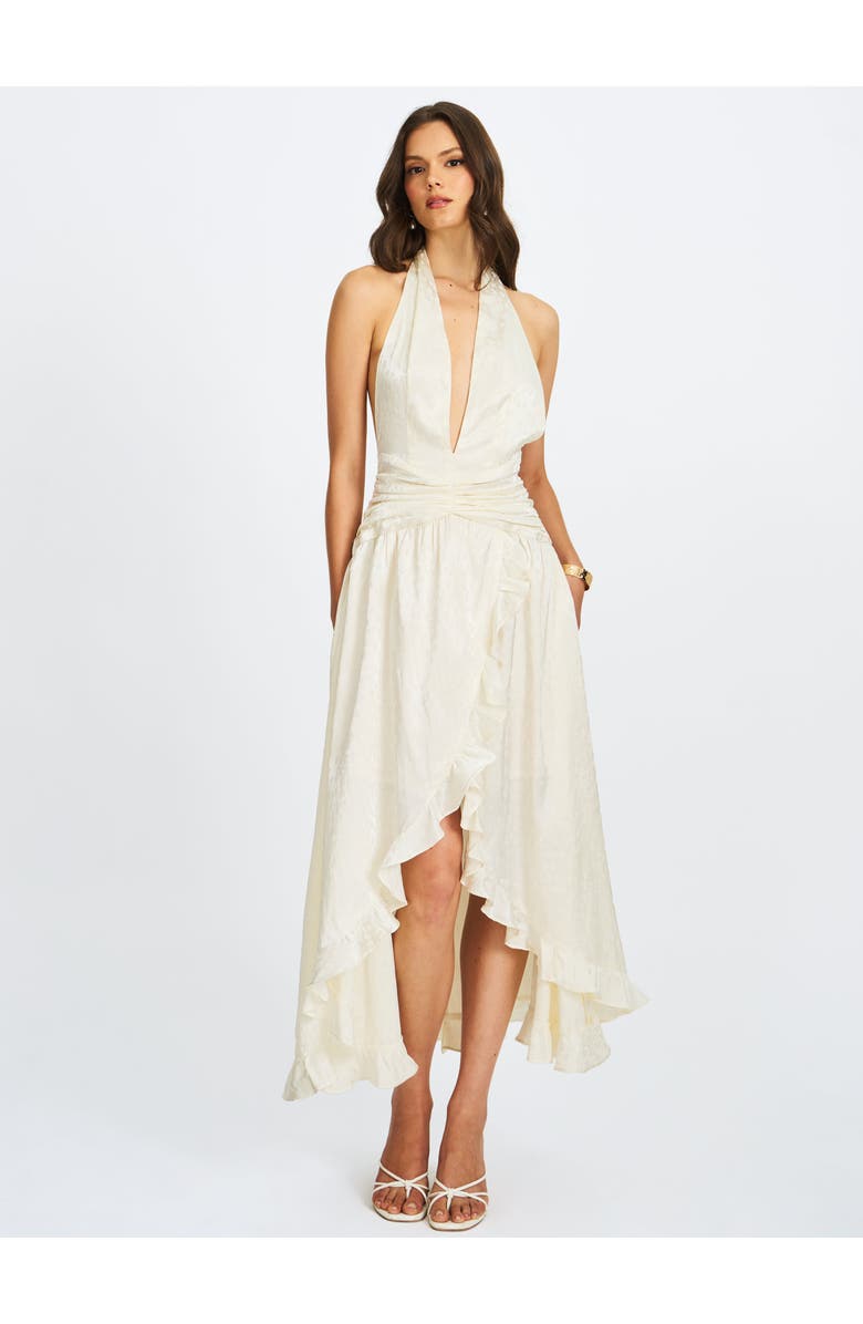 Miss Circle Nalani Floral Ruffled Halter Maxi Dress, Alternate, color, Ivory