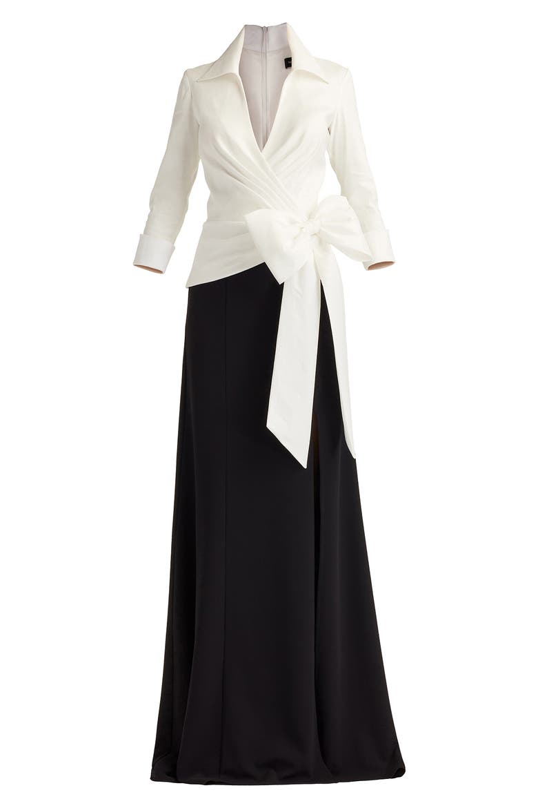Oversize Bow Sheath Gown, Alternate, color, WHITE/BLACK