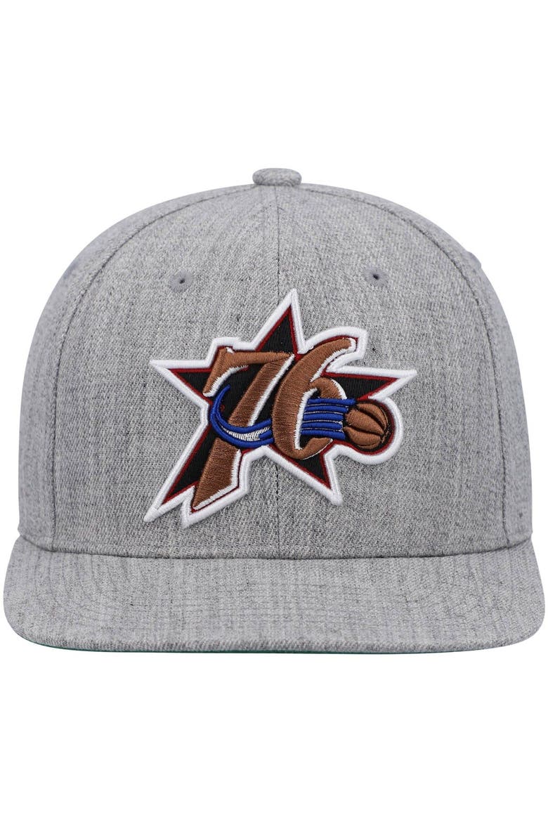 Men's Mitchell & Ness Heathered Gray Philadelphia 76ers Hardwood Classics Team 2.0 Snapback Hat, Alternate, color, Heather Gray