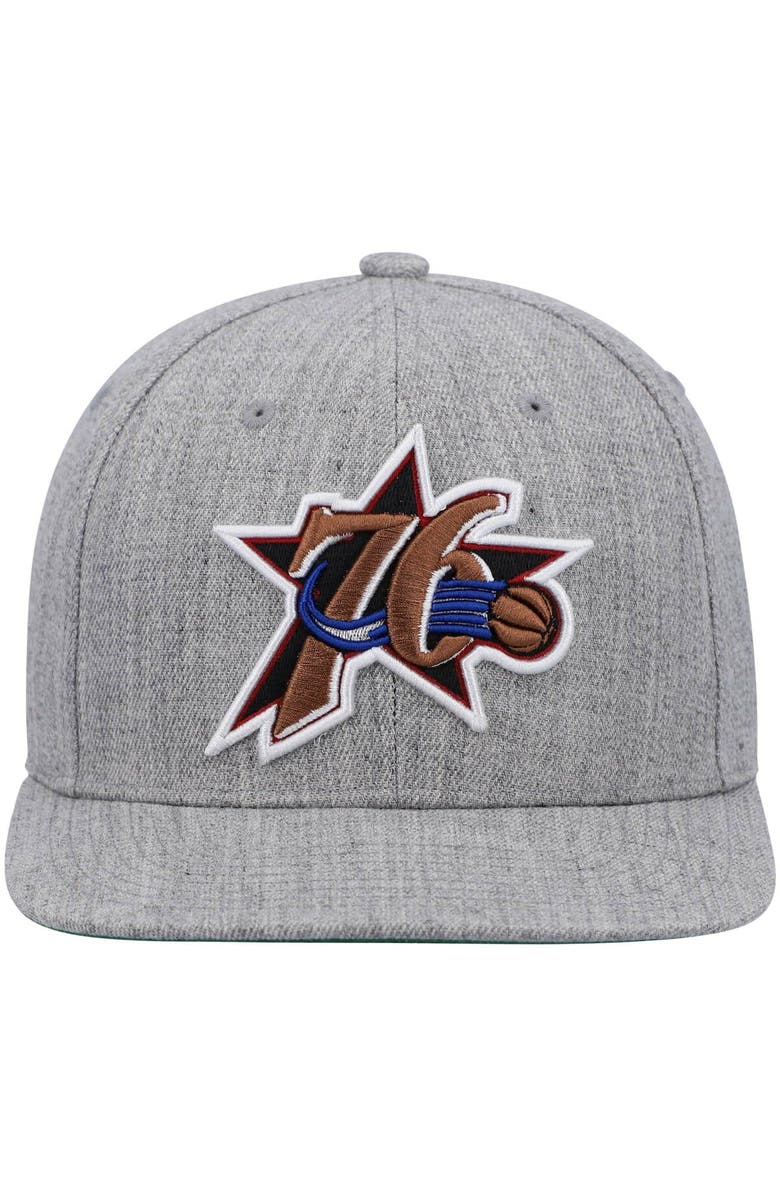 Mitchell & Ness Men's Mitchell & Ness Heathered Gray Philadelphia 76ers Hardwood Classics Team 2.0 Snapback Hat, Alternate, color, Heather Gray
