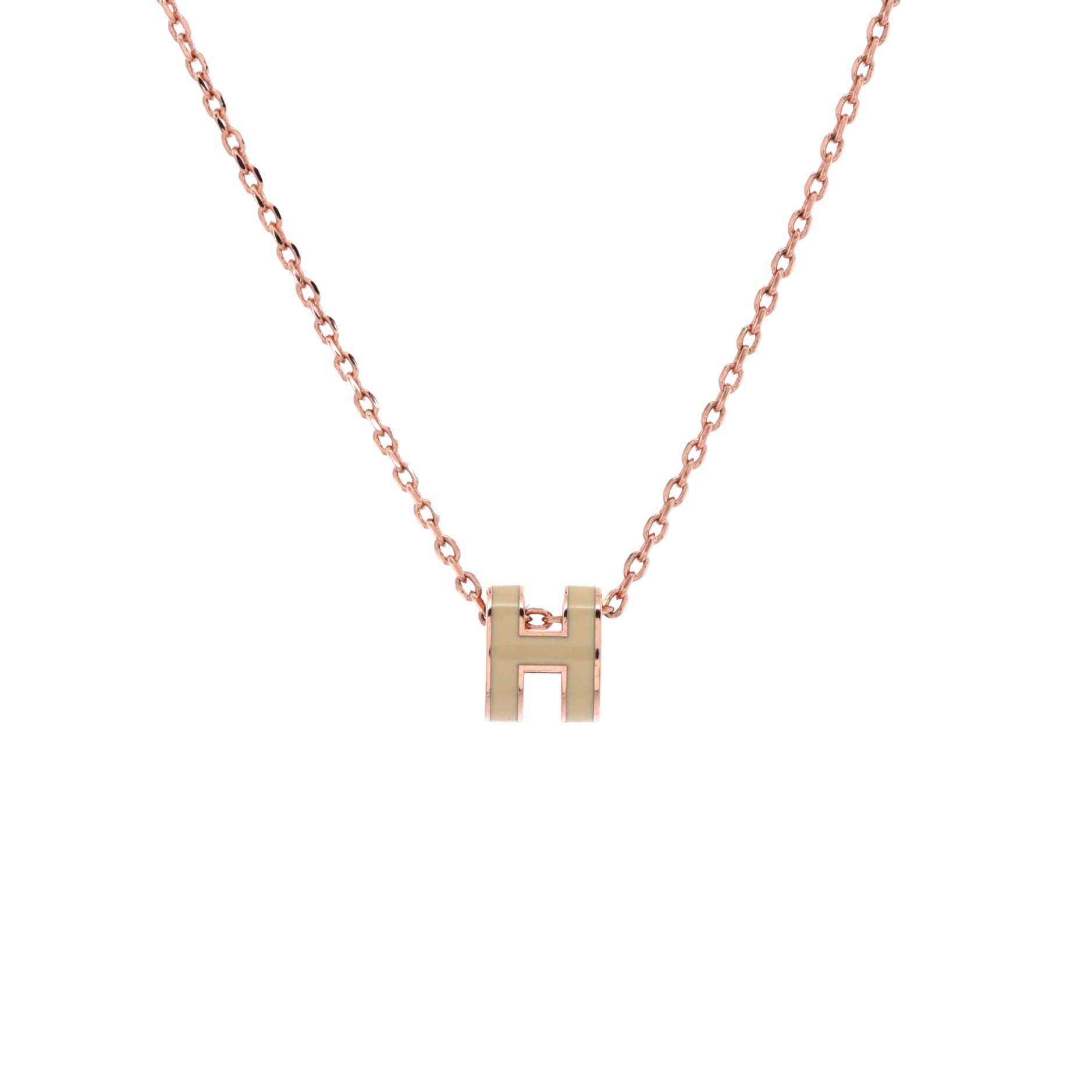 Pop H Pendant Chain Necklace Metal and Enamel Mini, Main, color, Neutral