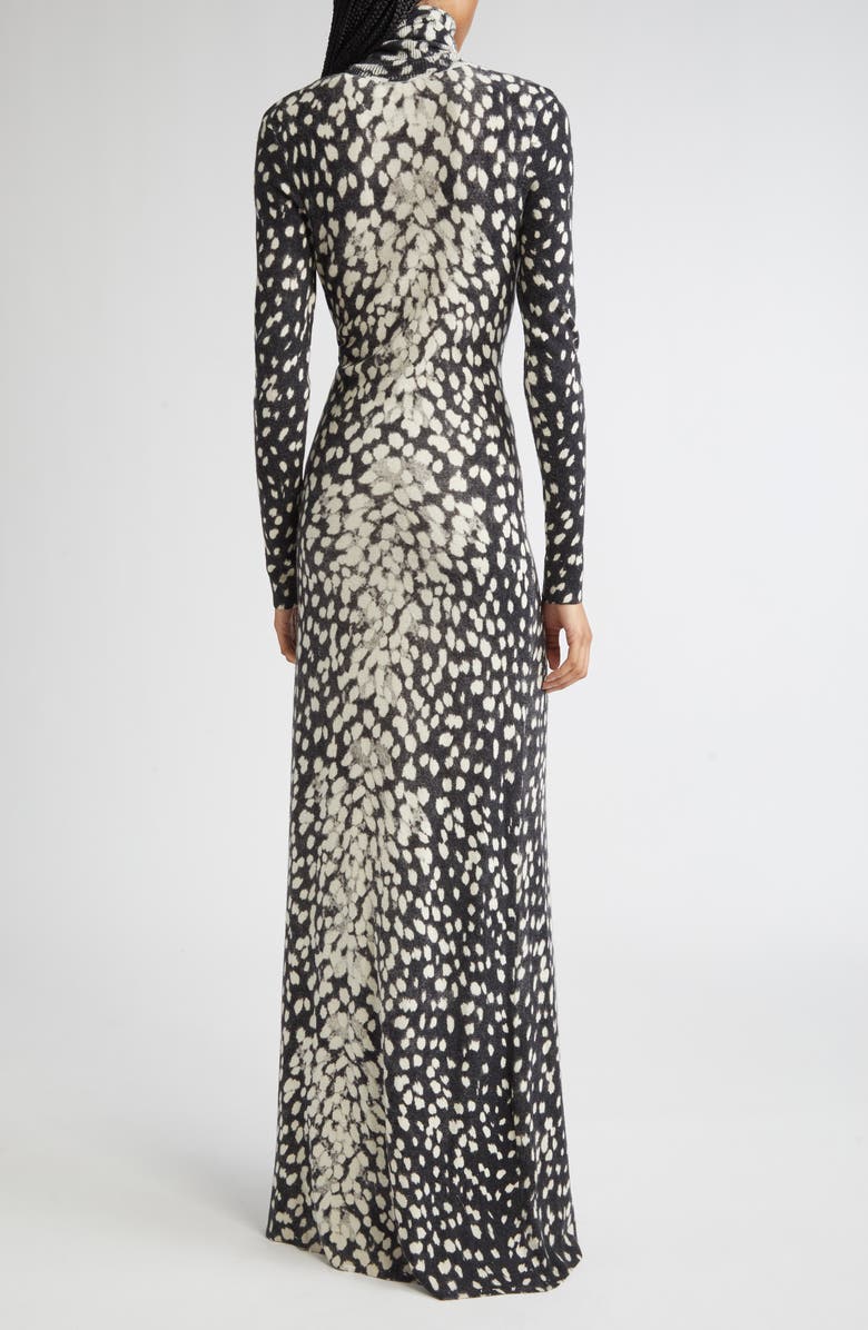 Brandon Maxwell The Camille Hand-Printed Long Sleeve Cashmere Turtleneck Sweater Dress, Alternate, color, Snow Leopard