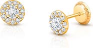 Tiny Blessings 14K Gold Brilliant Halo Stud Screw Back Earrings