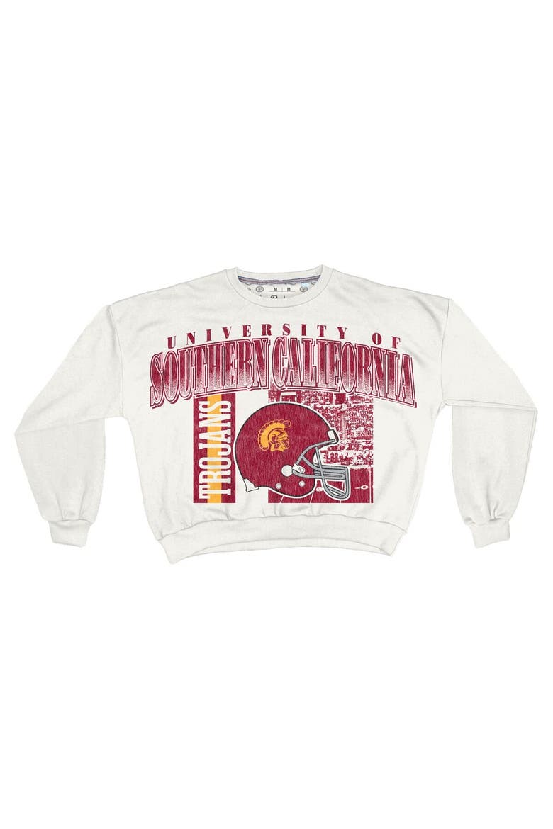 Women's Pressbox White USC Trojans Oversized Janice Retro Waist-Length Sweatshirt, Alternate, color, White
