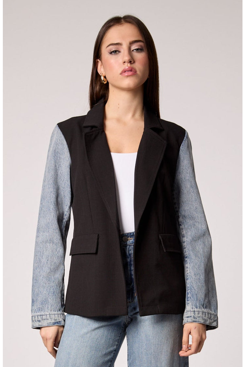 Mixed Media Blazer, Alternate, color, Black / Medium Denim