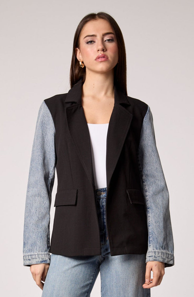 BLUE REVIVAL Mixed Media Blazer, Alternate, color, Black / Medium Denim
