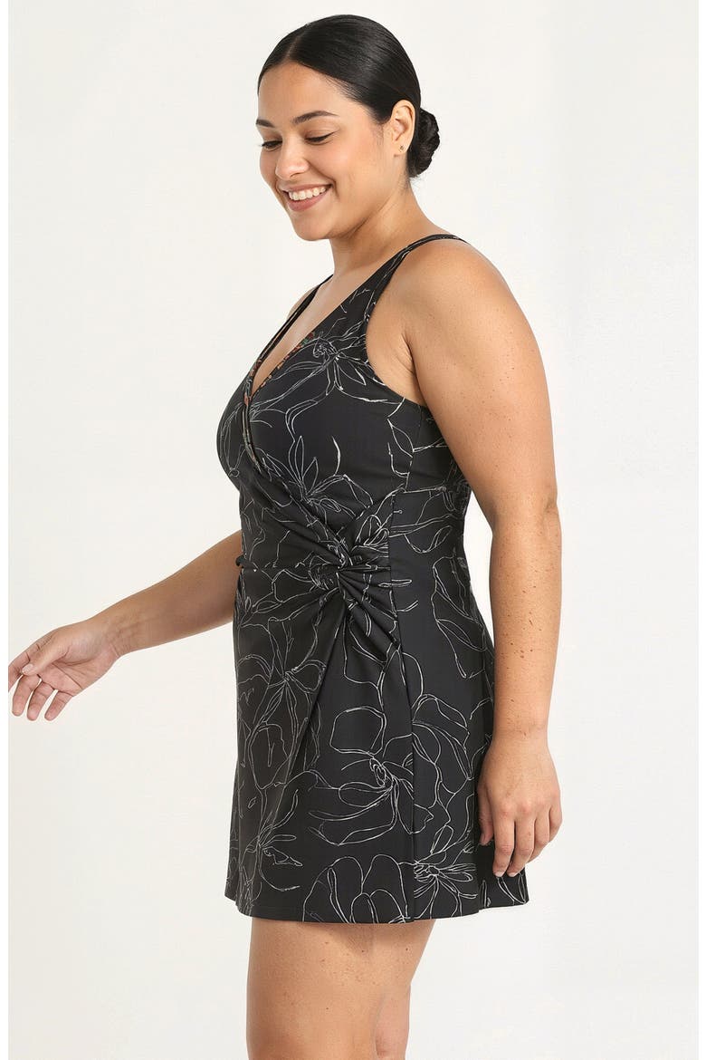 Plus Size Alana Wrap-Style Swim Dress With Hidden Bottoms and Adjustable Straps, Alternate, color, Black Floral