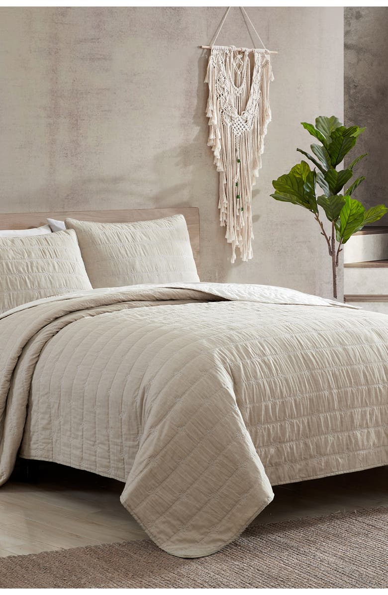 Modern Threads 3-Piece Everly Embroidered Quilt Set Linen/Cream - King, Alternate, color, 