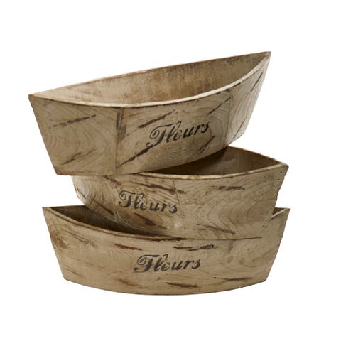 White Washed Wood Planter (Set of 3)