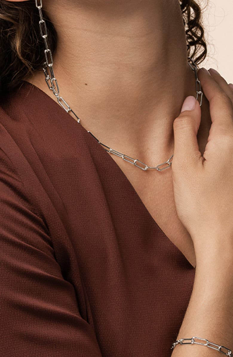 Bearfruit Jewelry Sterling Silver 18k Gold Plated Amelia Chain Statement Necklace, Alternate, color, Silver