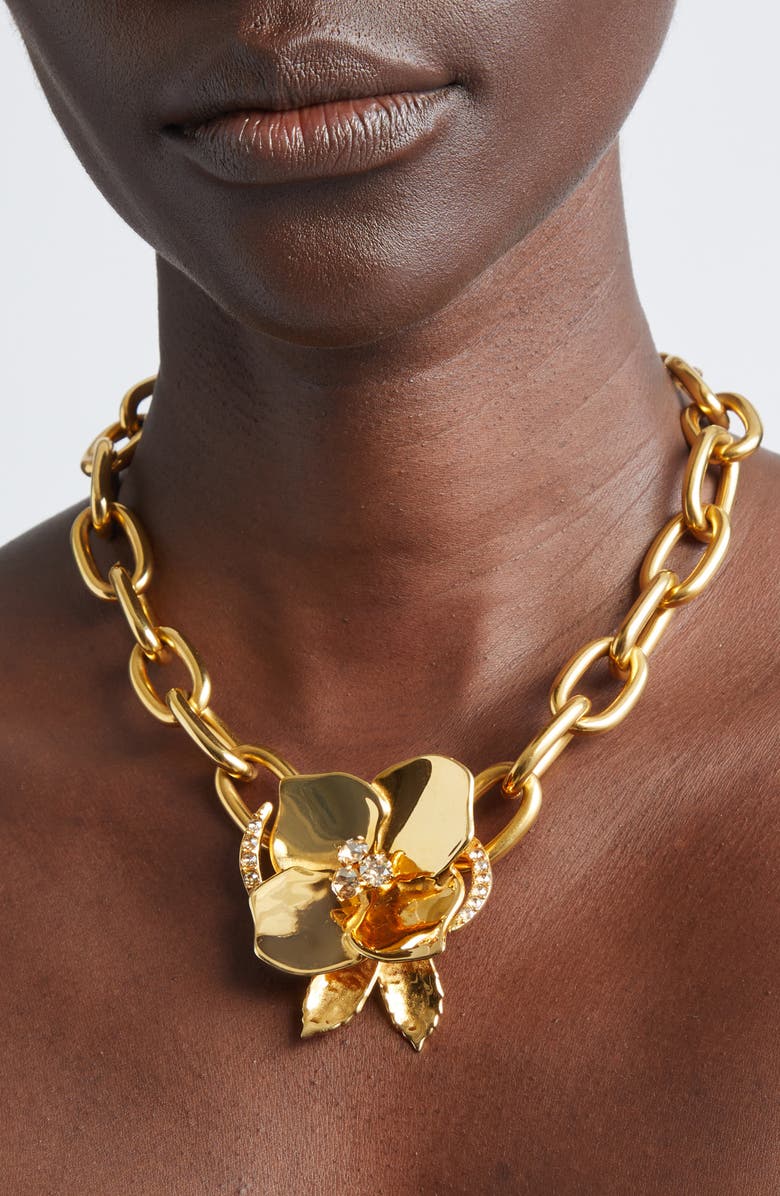 Oscar de la Renta Flower Pendant Necklace, Alternate, color, Gold