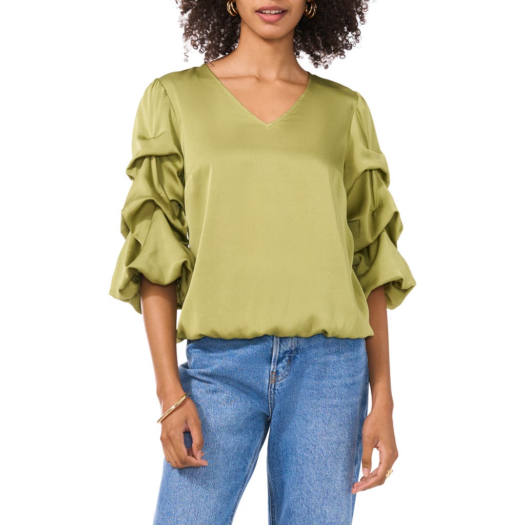 Vince Camuto V-neck Bubble Sleeve Top In Green
