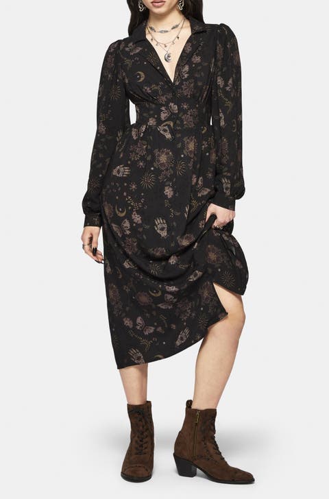 Angela Folk Print Button Up Midi Dress