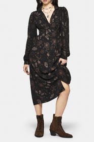 Disturbia Angela Folk Print Button Up Midi Dress