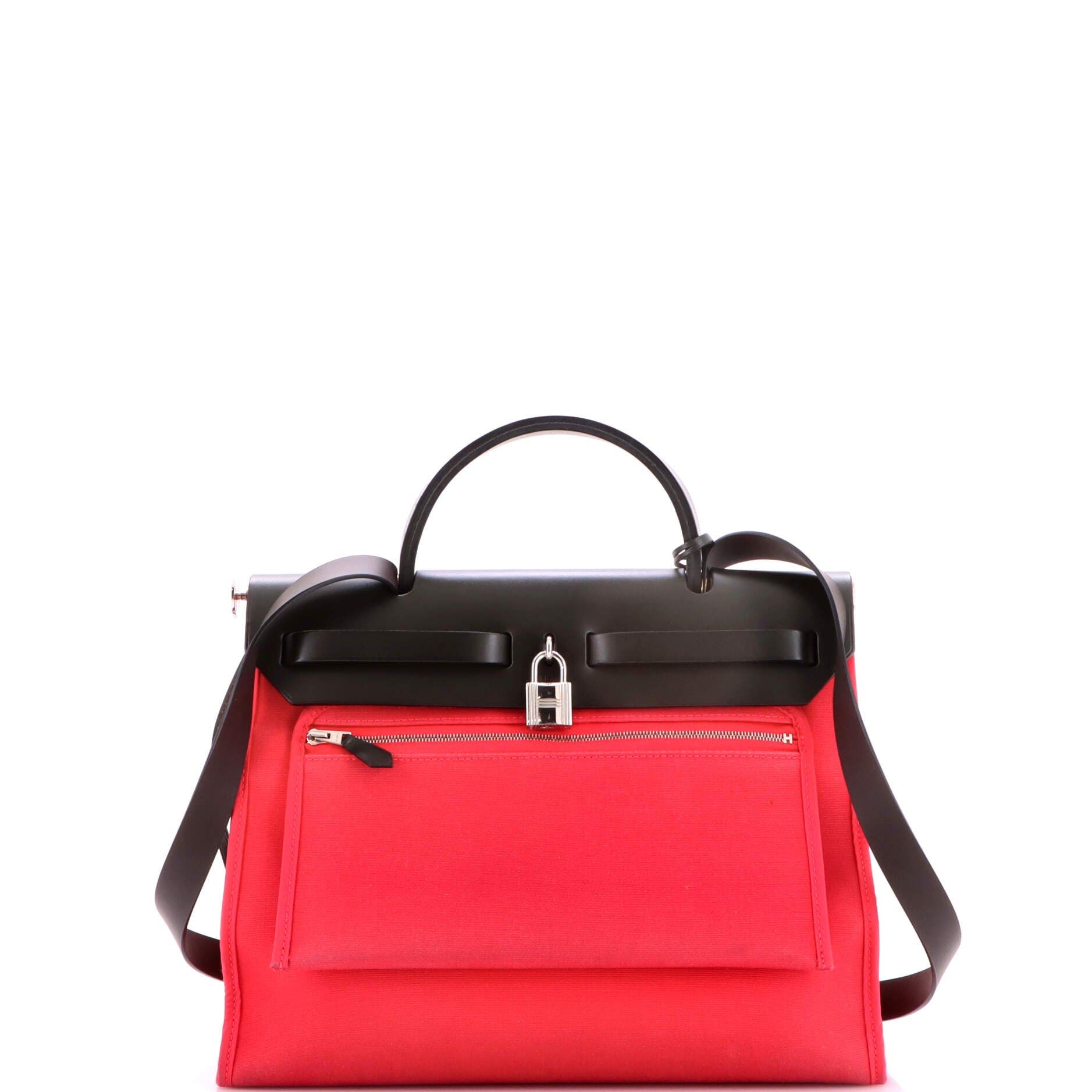 Pre-Owned Hermes Herbag Zip Leather and Toile 31, Alternate, color, Rose Extreme