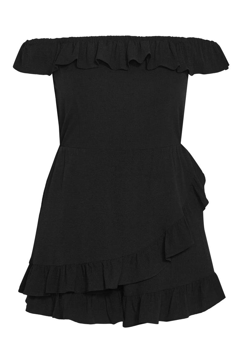 Christa Ruffle Crepe Romper, Alternate, color, BLACK