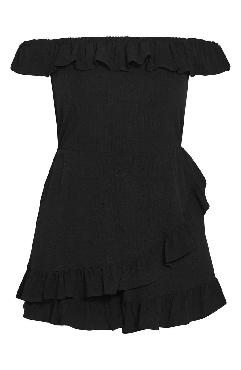 City Chic Christa Ruffle Crepe Romper, Alternate, color, Black