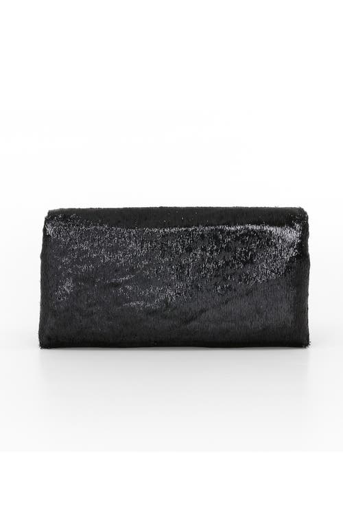 Jewel Badgley Mischka Angel Soft Faux Pony Hair Envelope Clutch In Black