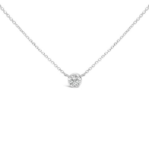 14K White Gold 1.00 Cttw Bezel Lab-Grown Diamond Solitaire Pendant Necklace