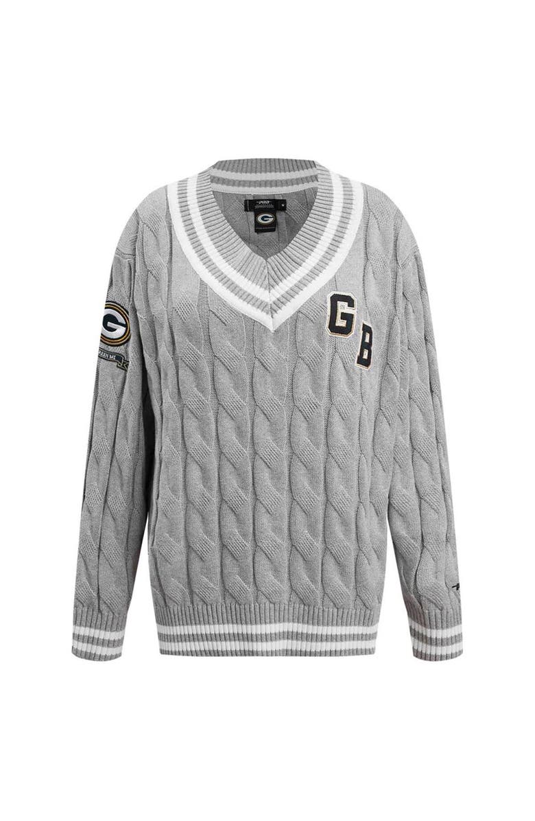 PRO STANDARD Women's Pro Standard  Heather Gray Green Bay Packers Prep V-Neck Pullover Sweater, Alternate, color, 