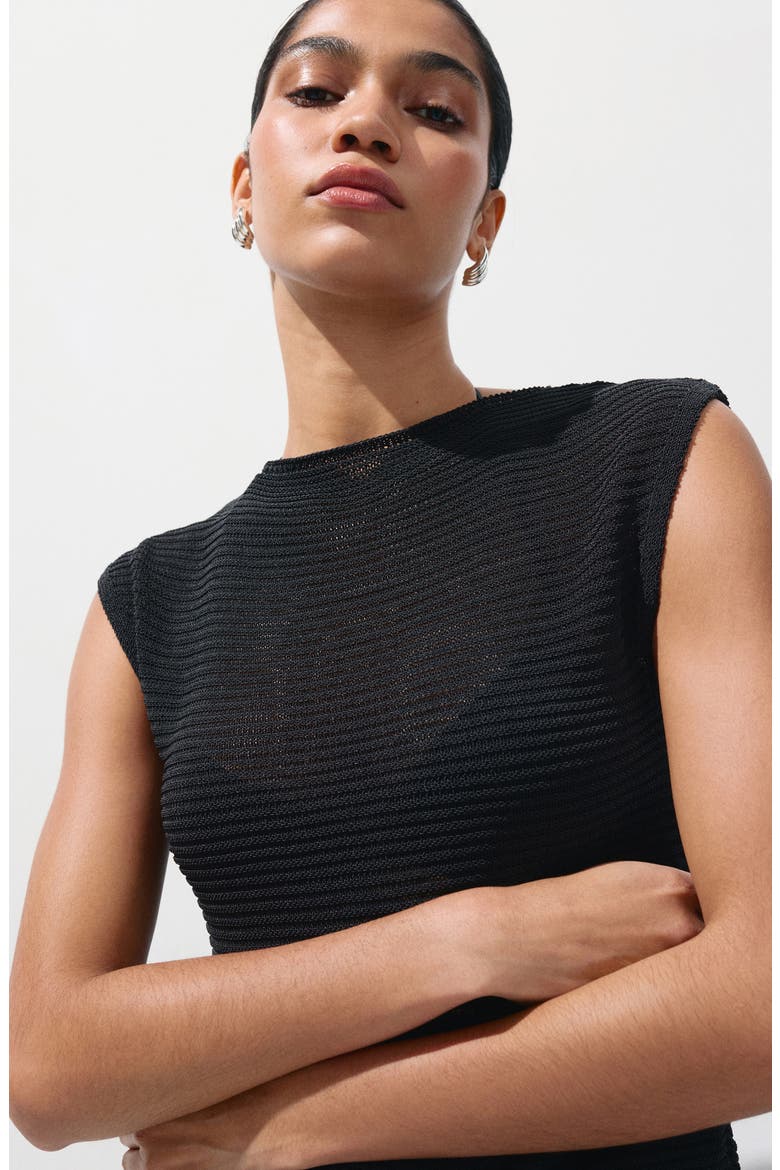 Short-Sleeved Crewneck Sweater, Alternate, color, BLACK