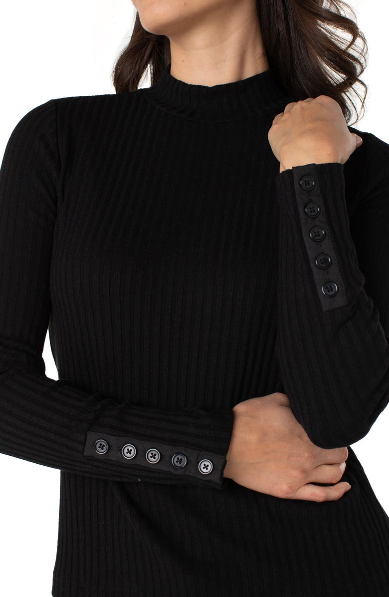 Liverpool Los Angeles Long Sleeve Mock Neck Rib Top, Alternate, color, Black
