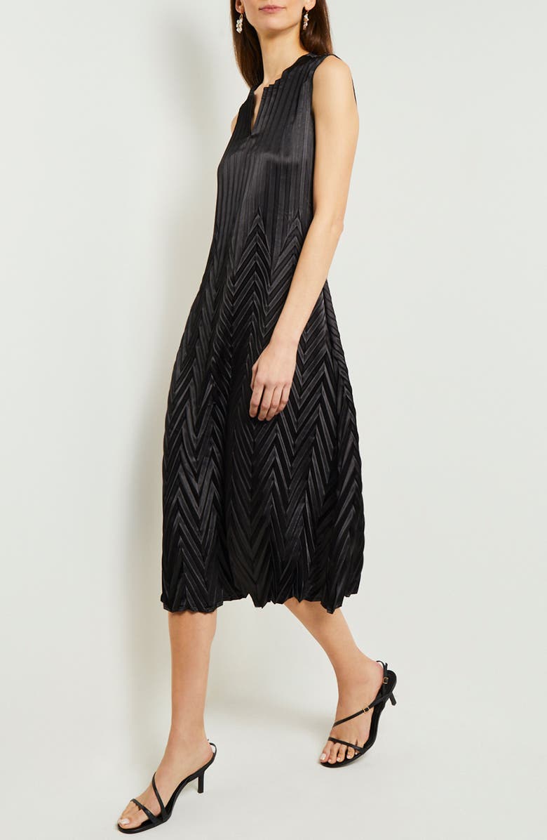 Misook Chevron Crepe de Chine Midi Dress, Alternate, color, Black