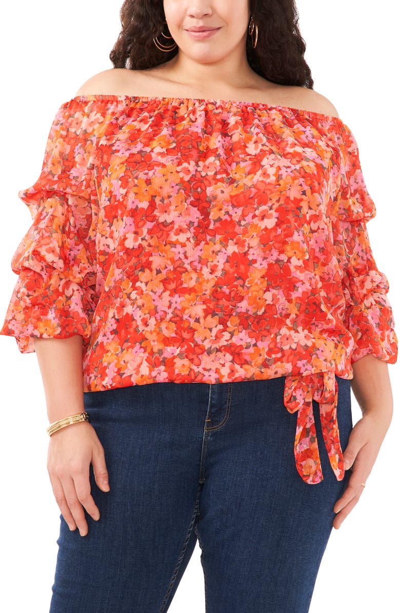 Vince Camuto Floral Off the Shoulder Bubble Sleeve Top, Main, color,