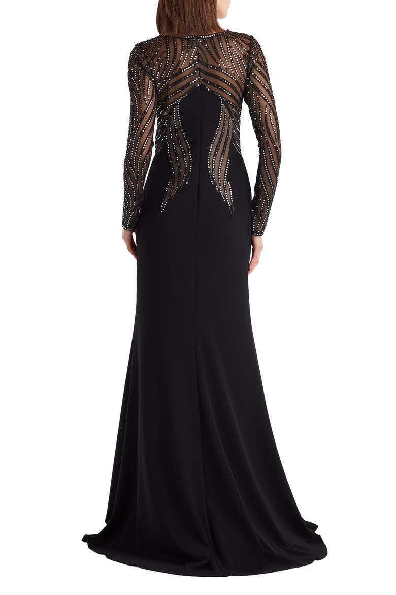 Sequin Mesh Long Sleeve Gown, Alternate, color, BLACK/ SILVER