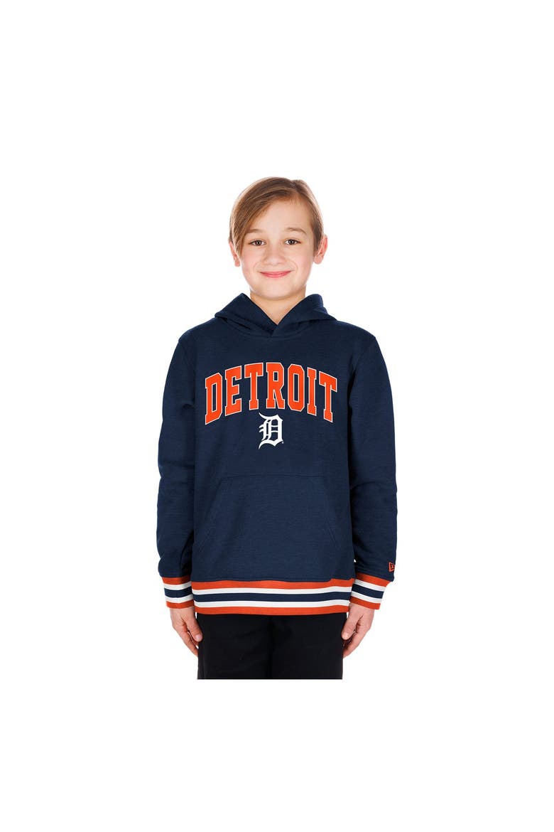 Youth New Era Navy Detroit Tigers Knit Trim Pullover Hoodie, Main, color, Navy