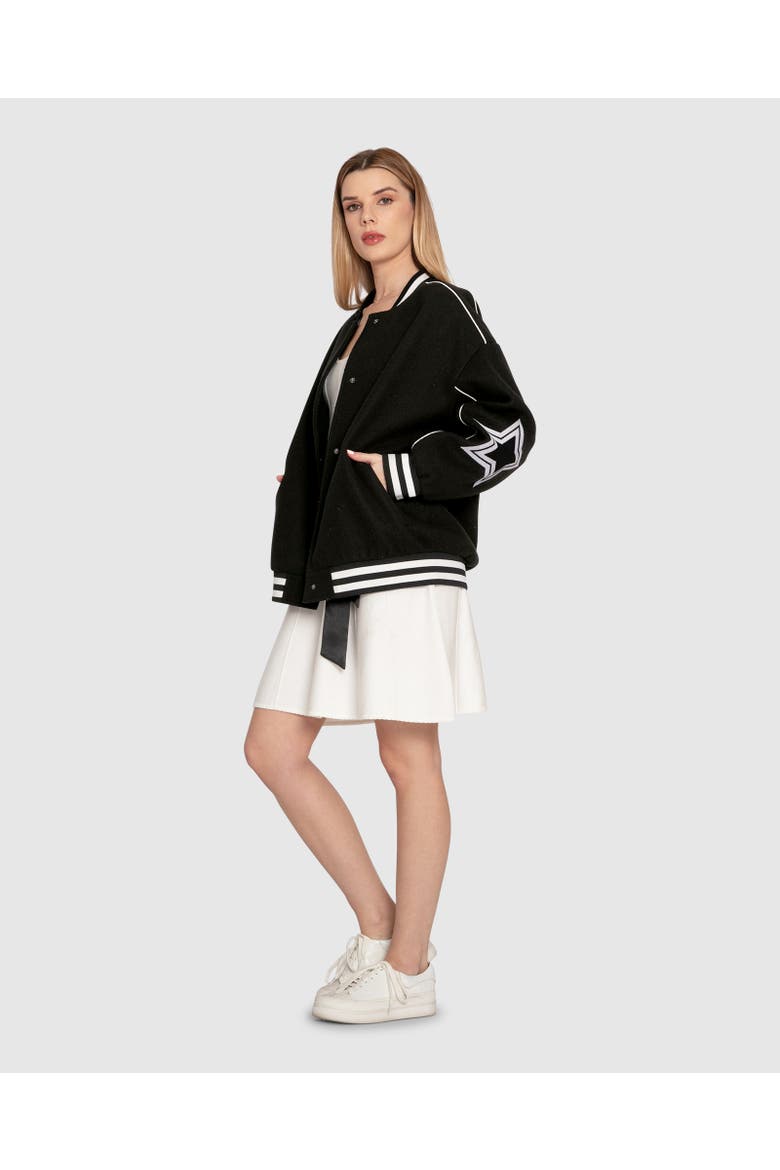Hold Me Close Letterman Bomber, Alternate, color, Black