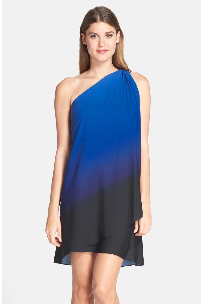 Asymmetrical One-Shoulder Dress, Main, color, COBALT BLACK OMBRE