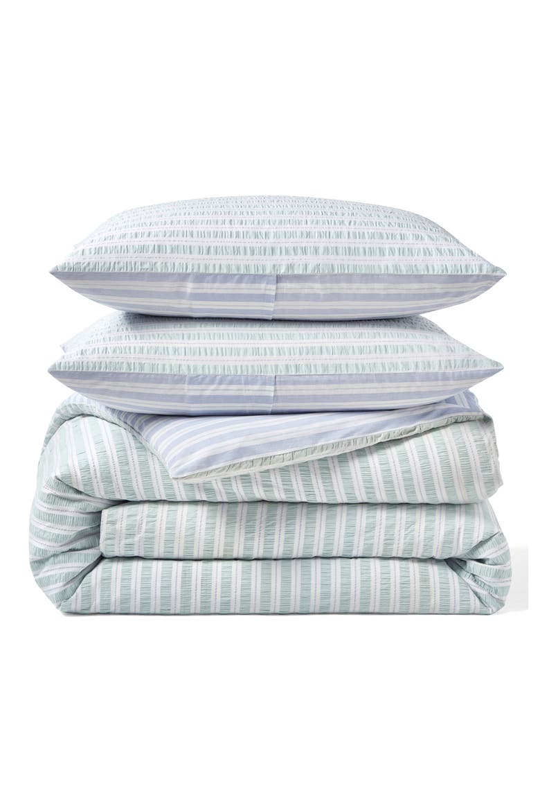 Seersucker Stripe Comforter & Pillow Shams Set, Main, color, GREEN/ BLUE